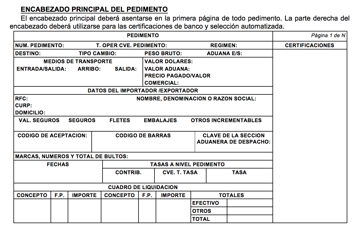 Reglas Básicas Para El Llenado De Pedimento De Exportación